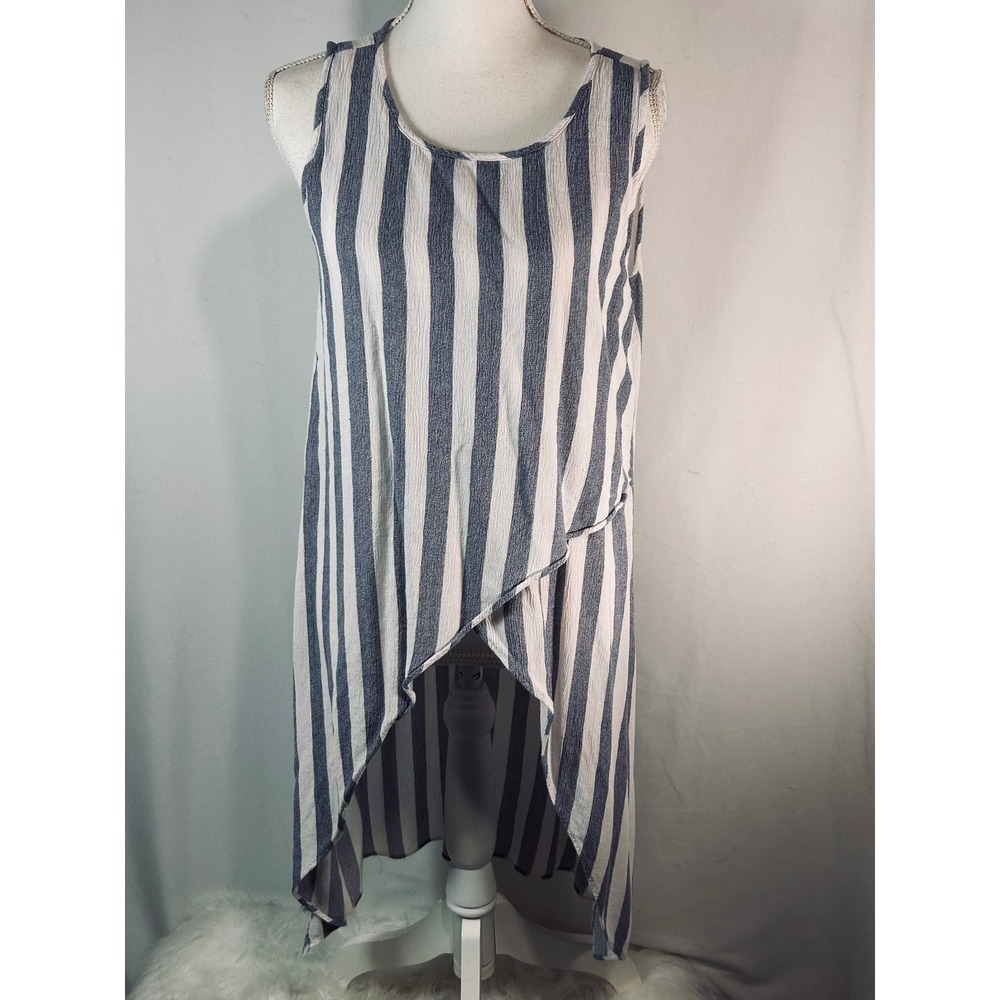 Moa Moa Womens Blue White Striped High Low Sleeveless Tunic Top Large MTC174-GUK